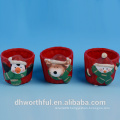 Terracotta garden ceramic flower pot with santa design